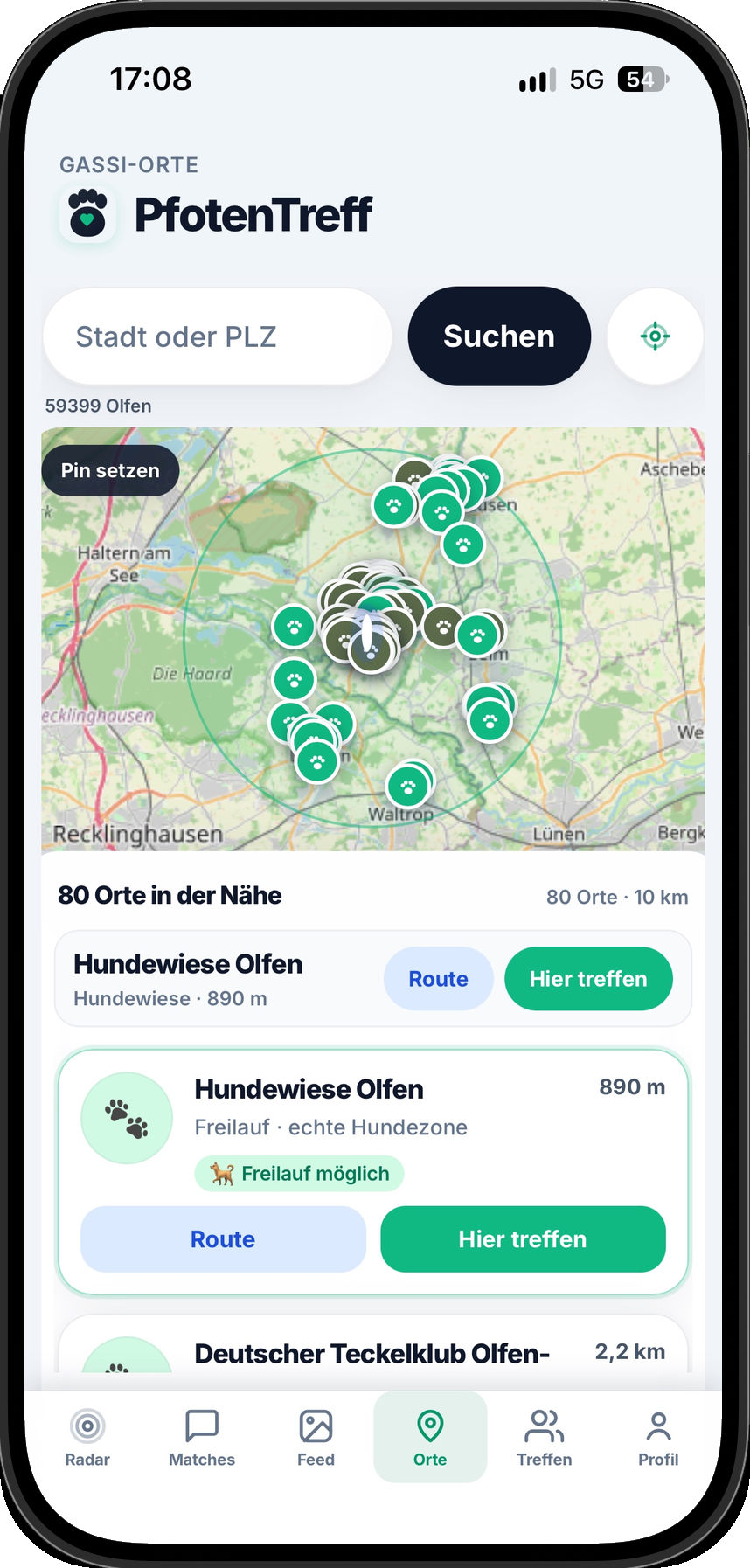 Gassi-Orte: 80 Pins um Olfen, Hundewiese mit Freilauf